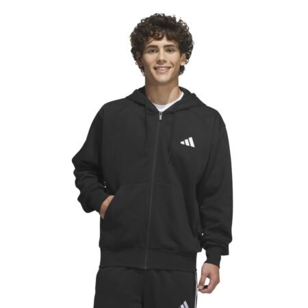 Juodas vyriškas džemperis bliuzonas su užtrauktuku ir gobtuvu Adidas Feelcozy Full-Zip Hoody IA6045.