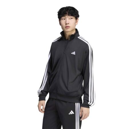 Juodas vyriškas sportinis džemperis su užtrauktuku be gobtuvo Adidas Essentials Dayready Track Top KX5657.