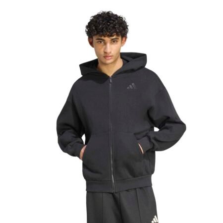 Juodas vyriškas medvilninis džemperis bliuzonas su užtrauktuku ir gobtuvu Adidas Kit Small Logo Full-Zip Hoodie KW2289.