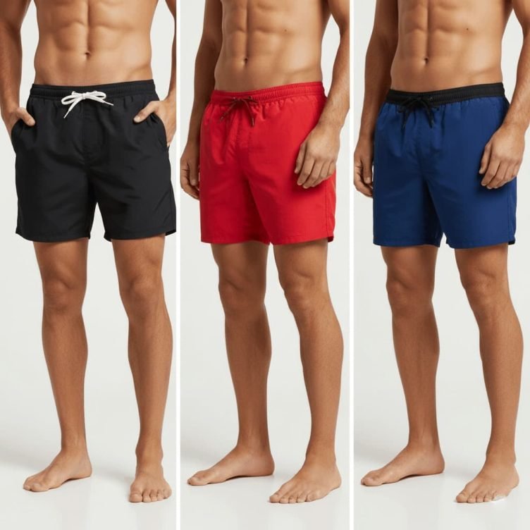 Vyriški maudymosi šortai poilsiui prie vandens ir baseinui.