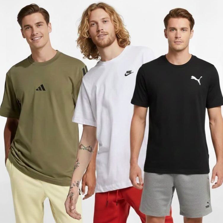 Vyriški marškinėliai trumpomis rankovėmis sportui ir laisvalaikiui, Adidas, Nike, Reebok, Puma.