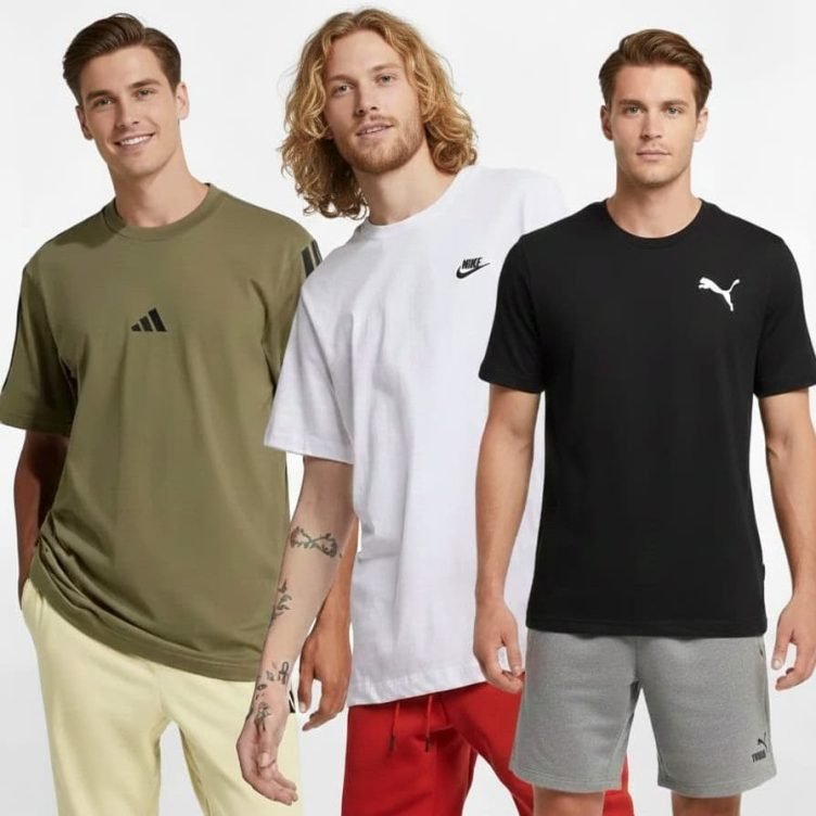 Vyriški marškinėliai trumpomis rankovėmis sportui ir laisvalaikiui, Adidas, Nike, Reebok, Puma.